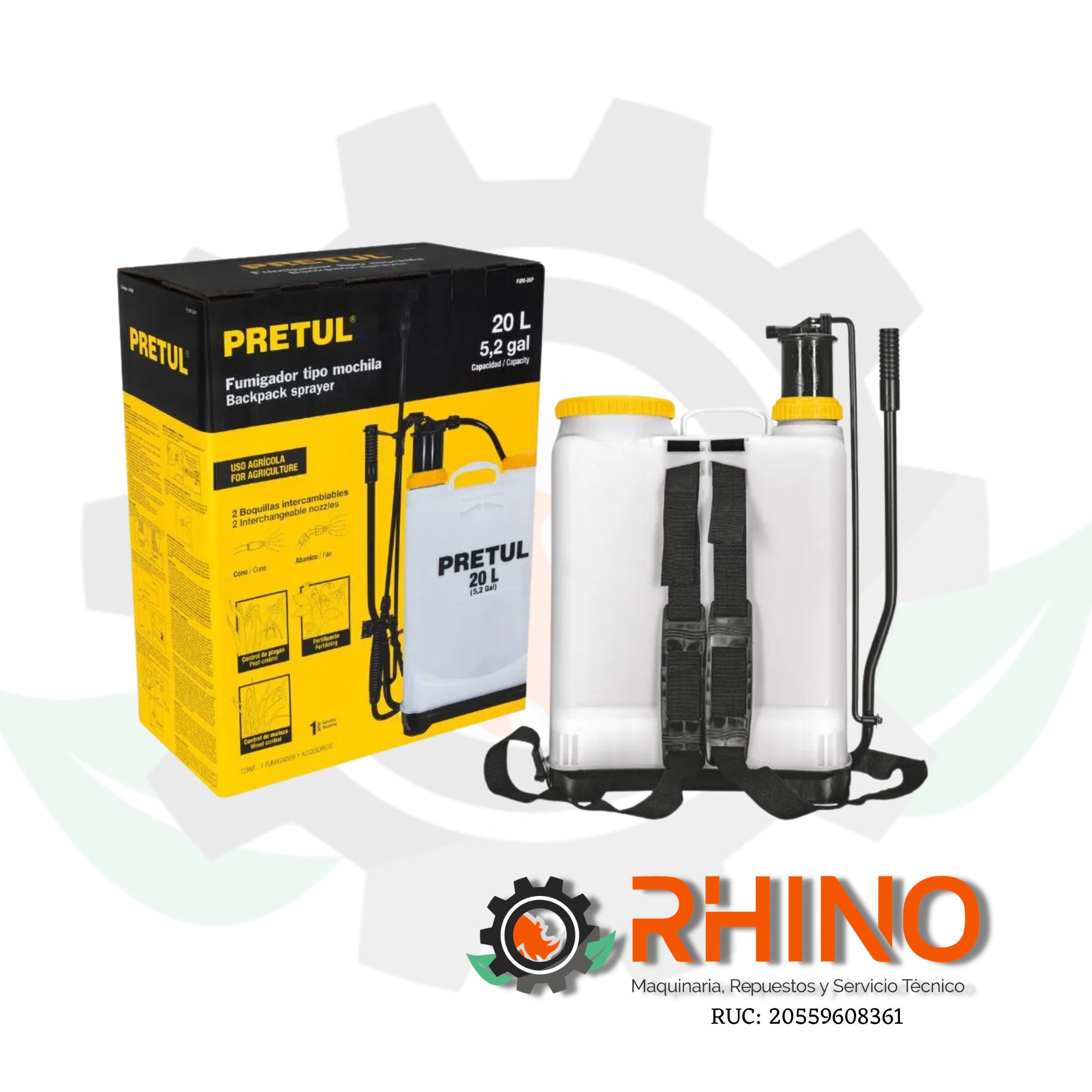 FUMIGADOR MANUAL DE MOCHILA 20 L PRETUL FUM-20P 24588 - Imagen 2