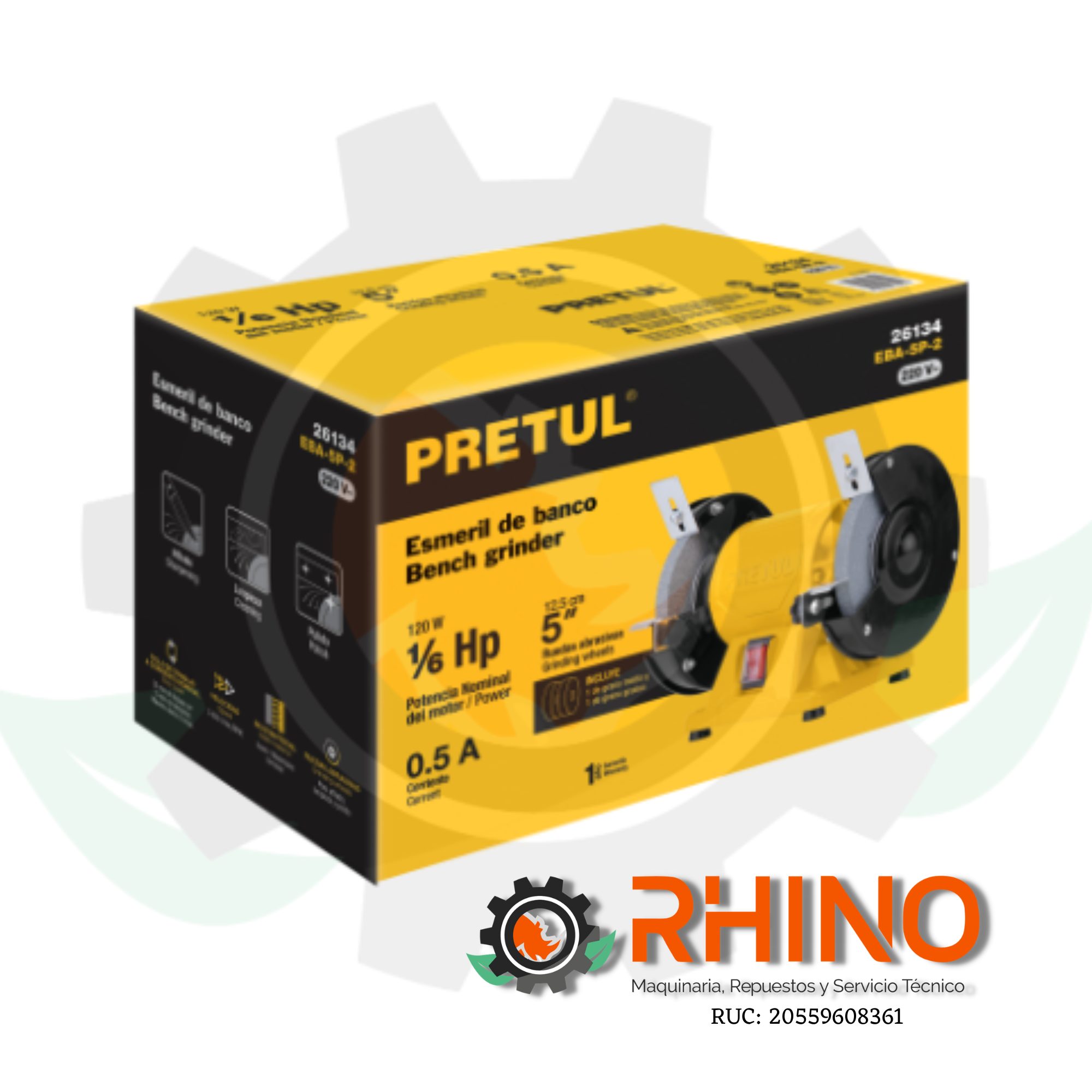 ESMERIL DE BANCO DE 5" 1/6Hp, 220V, PRETUL - Imagen 4