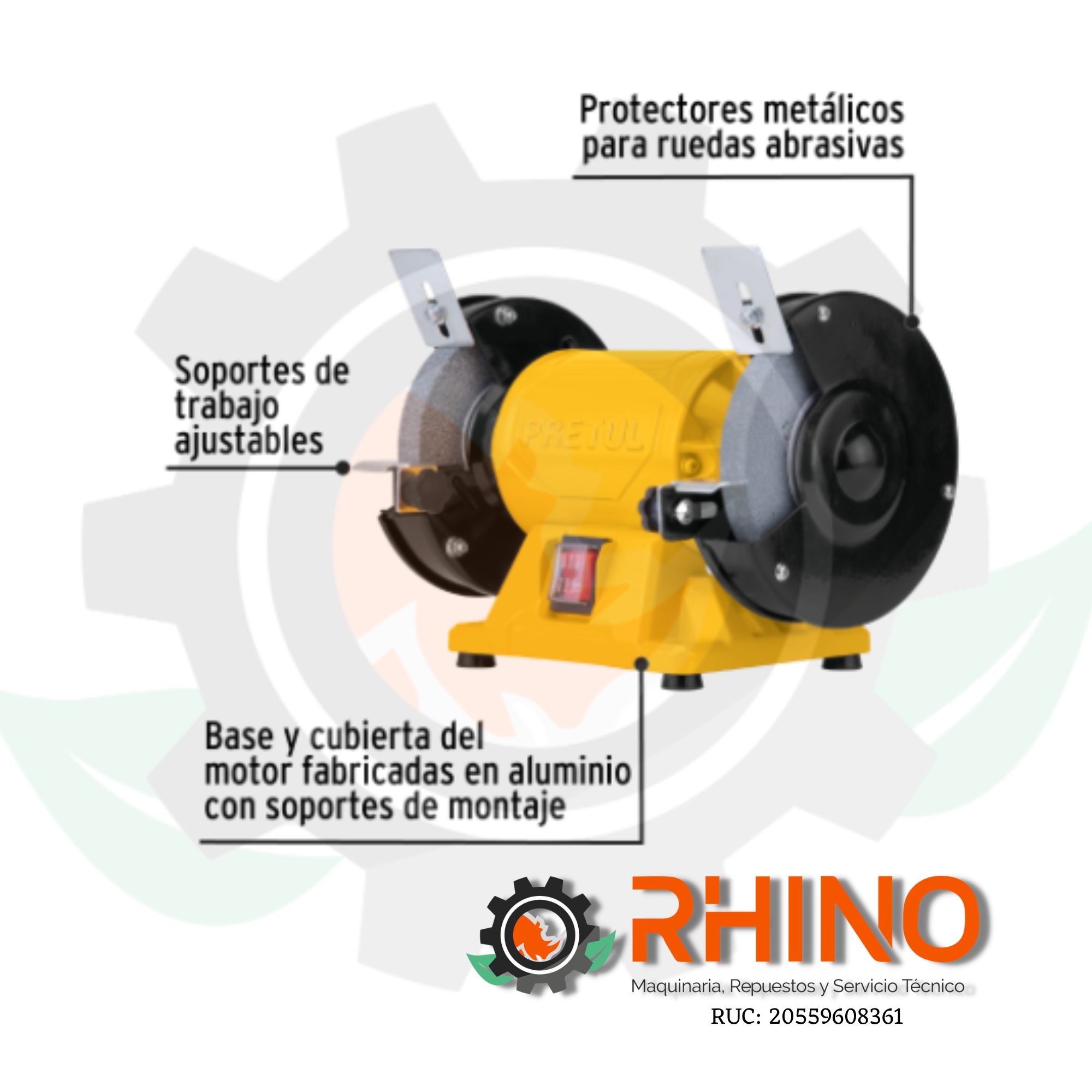ESMERIL DE BANCO DE 5" 1/6Hp, 220V, PRETUL - Imagen 2